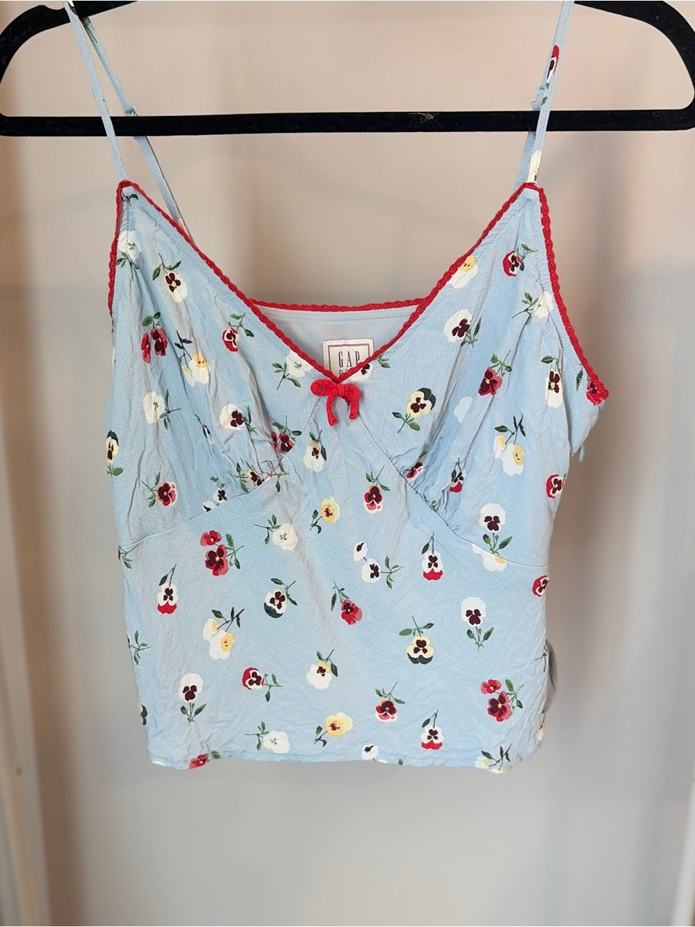 GAP Light Blue Floral Spaghetti Strap Tank with Red Trim